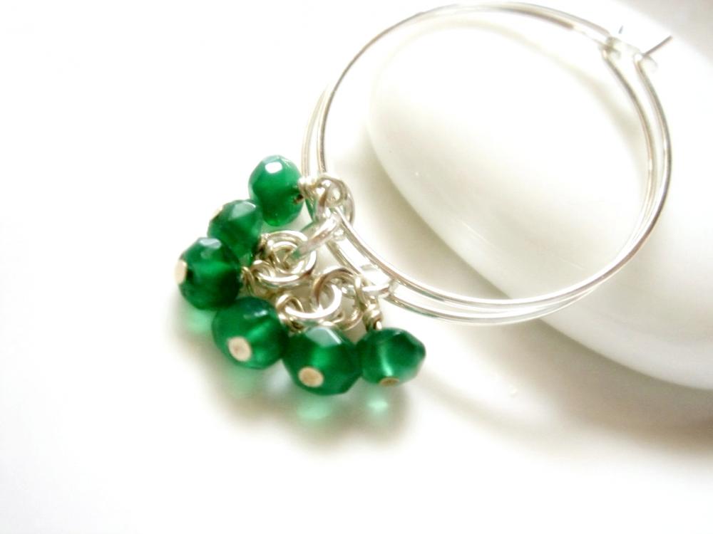 Emerald Green Onyx Angel Sterling Silver Hoop Earrings